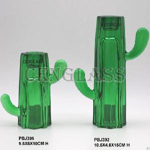 Cactus Design Glass Pillar Candle Holder