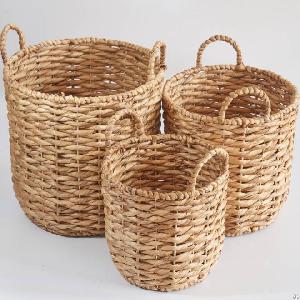 round water hyacinth woven laundry storage basket 3 wholesales vietnam hp b001