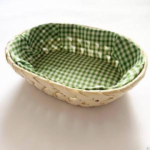 wicker palm leaf woven basket lined checkered fabric vietnam hp b068