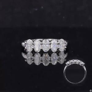 3�5mm Oval Cut Moissanite Pt950 Five Stone Moissanite Ring