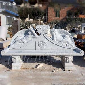 Beautiful White Marble Bench With Cherub Statues For Outdoor Garden And Home Decor For Sale