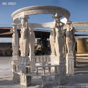 Factory Price Gorgeous Outdoor Garden Marble Gazebo With Woman Statues For Sale