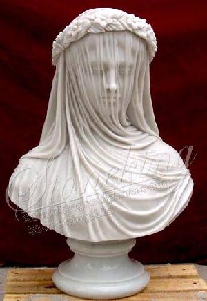 Factory Supply Hand Carved White Marble Veiled Lady Bust Statue For Garden And Home Decor