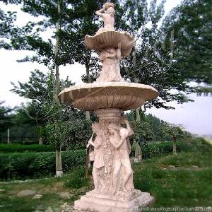 Factory Supply Large Outdoor Garden Stone Travertine Water Fountain With Beautiful Female Sculptures