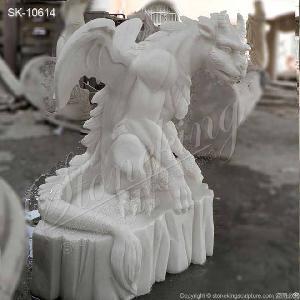 Hand Carved White Marble Gargoyle Statue For Outdoor Or Home Decor