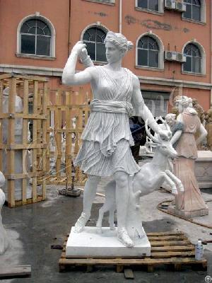 hand carved marble artemis statue hunting deer garden home decor