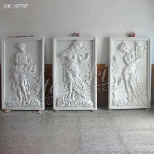 Manufacturer Hand Carved White Marble Low Relief Sculpture Of Women Playing Instruments Wall Decor