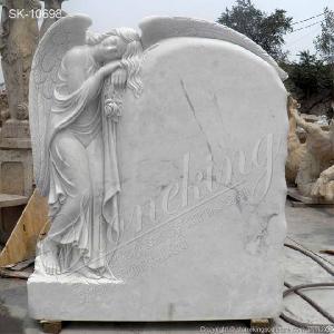 Manufacturer Hand Carved White Marble Tombstone With Standing Angel Statue For Gravesite Or Cemetery