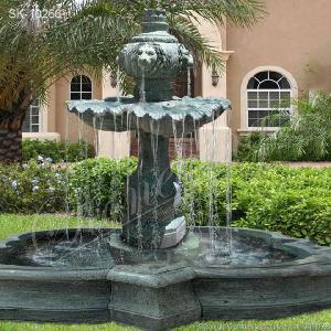 Outdoor Green Marble Lion Head Water Fountain With Pool For Garden And Courtyard Landscaping