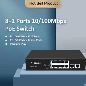 8-port 10 / 100m Unmanaged Poe Switch With 2 10 / 100m Uplink Rj45 Ports