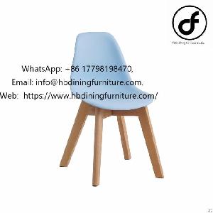 blue plastic dining chair wooden legs