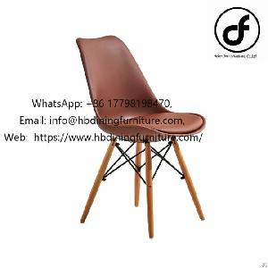 Household Gray Cushion Plastic Wooden Leg Dining Chair