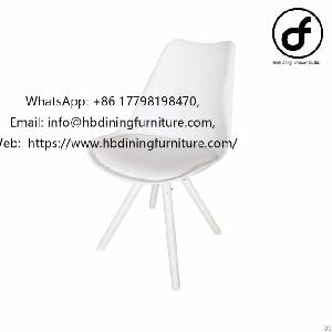 Household White Cushion Plastic Wooden Leg Dining Chair