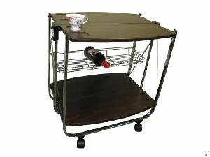 Barrel-shaped Wooden Board Two Tier Foldable Trolley