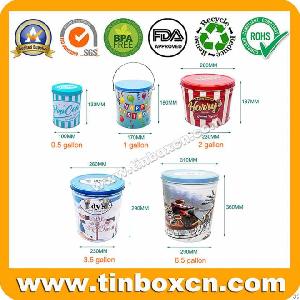 Custom 1 / 2 / 3.5 / 6.5 Gallon Popcorn Tin Can With Lid And Handle-brilliant Tin Box Mfg