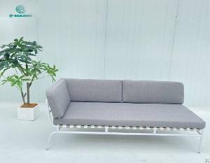 Aluminum Outdoor Dining Set White Frame Grey Cushion Sofa
