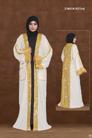 Elegant Mustard Floral Open Abaya