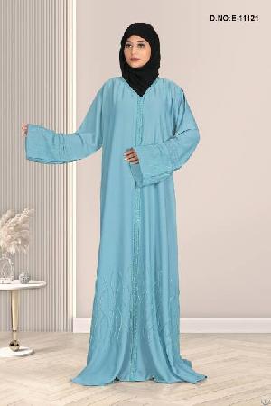 Elegant Sky Blue Embroidered Farasha Abaya