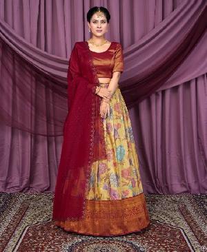 Elegant Digital Floral Jacquard Lehenga Choli With Embroidered Dupattaelegant Digital Floral Jacquar