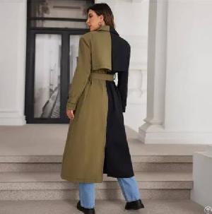 Nb2261-color Block Belted Trench Coat