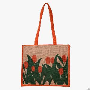 Eco-flower Printed Jute Shopping Bag