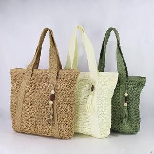boho handmade straw beach tote tassel