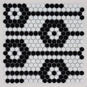 Black White Hexagon Recycled Glass Flower Mosaic
