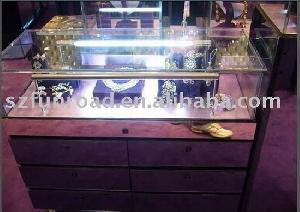 wood glass jewelry display case showcase cabinet light showroom