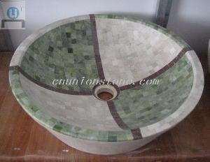 Supply Natural Mosaic Marble Vessel Sinks Basin Bowl For Home / Hotel / School / Spa Bathroom