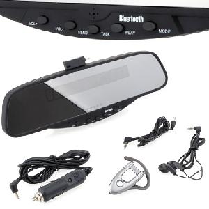 music bluetooth handsfree rearview mirror car kit wireless fm earpiece bt 628e