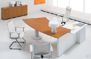 Bieya Executive Desk With Zebra Veneer And Metal Leg In Powder Coating