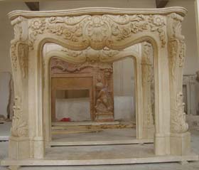 Travetine Beige Stone Fireplace