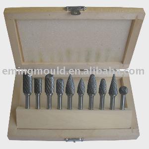 10 Pcs Carbide Burrs Set In Wood Box, Industrial Cutting Tools Parts, Rotary Files