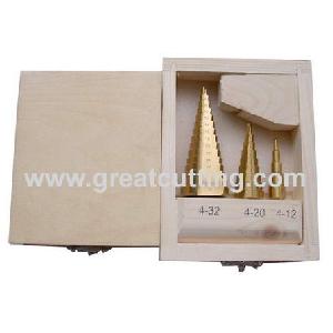 3 Pcs Hss Step Drills In Wooden Box