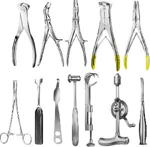 Gouges, Chisels, Bone Holding Forceps, Rongoures, Mallets, Retractors, Elevators, Dissectors, Saws