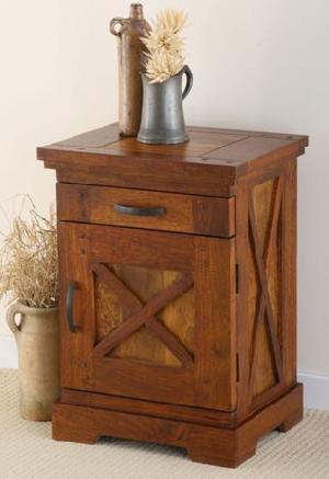 Indian Wooden One Door One Drawer Bedside Cabinet