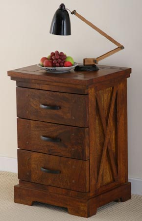 Indian Wooden Three Drawer Bedside Cabinet