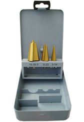 3 Pcs Tube And Sheet Metal Drills, Tin Coated, In Metal Box