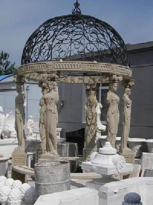 Statued Carved Sandstone Gazebo, Sandstone Summerhouse, Marble Gazebo