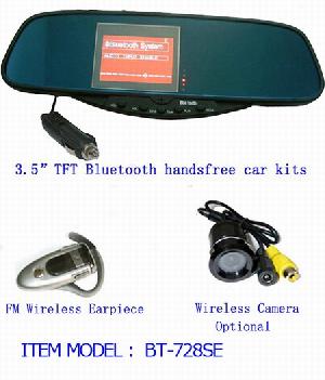 3.5 Inch Tft Lcd Bluetooth Handsfree Car Mirror With Rear View Camera And Wireless Fm Headset Bt-728