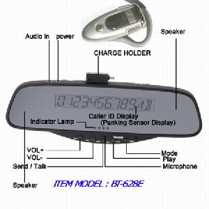 Large Led Display Car Bluetooth Handsfree Mirror Kit With Wireless Fm Headset Bt-628e