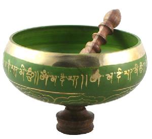 Tibetan Buddhist Singing Bowl Green Eight Inches