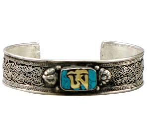 Turquoise Om Tibetan Silver Bracelet