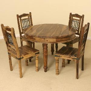 Indian Wooden Round Dining Set With Four Chair Manufacturer, Exporter And Wholesaler India