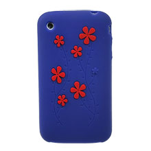 replacement flower silicone skin case cover apple iphone 3gs 3g dark blue