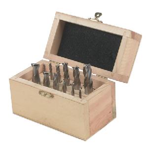 Hss End Mills In Wooden Box, 2 Flutes And 4 Flutes, 12 Pcs, Din 327 And Din 844