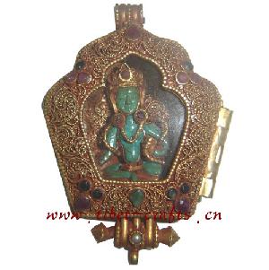 Gold Tibetan Buddha Amulet Ghau Prayer Box