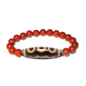 Seven Eye Tibet Dzi Bead With Red Coral Beads Bracelets