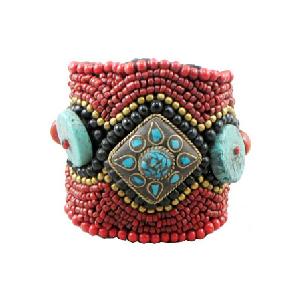 Tibetan Red Coral And Turquoise Bracelet