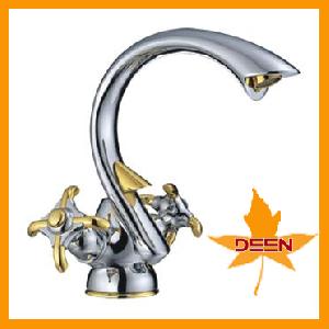 Brass Kitchen Faucet With Chrome Plating And Zinc Alloy Imitation Gold Lever